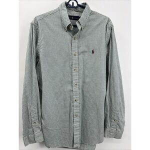 Polo Ralph Lauren Shirt Mens L Green Brown Gingham Check Long Sleeve Button Down